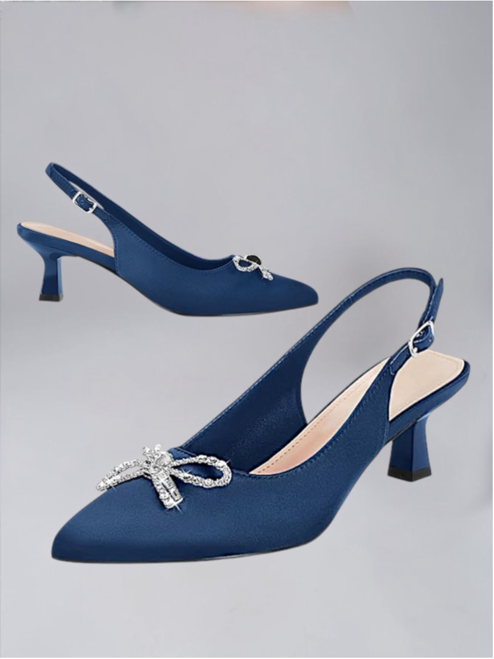 Ophelia Roe Navy Satin Slingback Kitten Heels – Size 11 - Picture 5 of 9